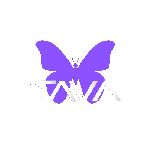 farfalla viola con scritta Tava in rilievo bianca